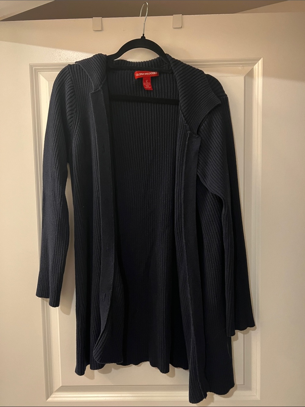 Gloria Vanderbilt Dark Navy Ribbed Hooded Open Cardigan